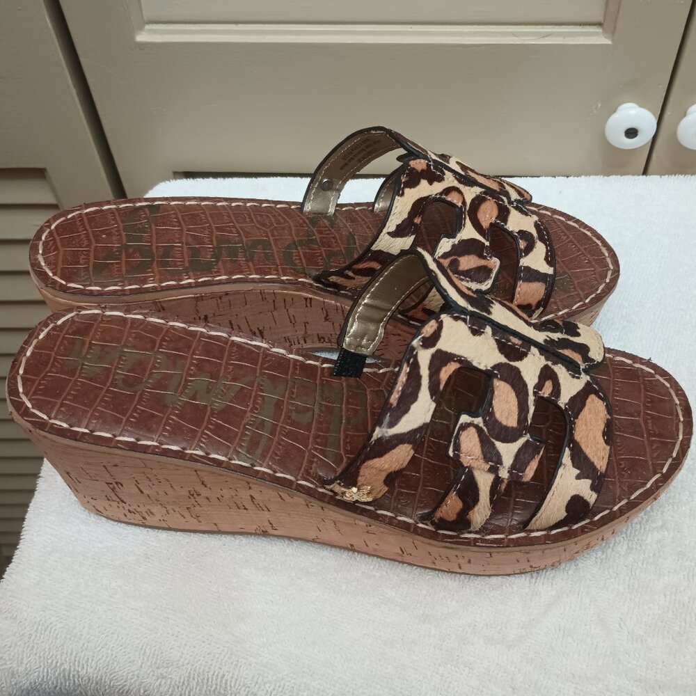 Sam Edelman Regis Cheetah Platform Cork Wedge Sandals Sz 8